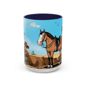Humorous Cowboys Coffee Mug - Personalize IT - Pleading Cowboy and Sassy Horse Western Mug 15oz - 15oz / Navy - Mug