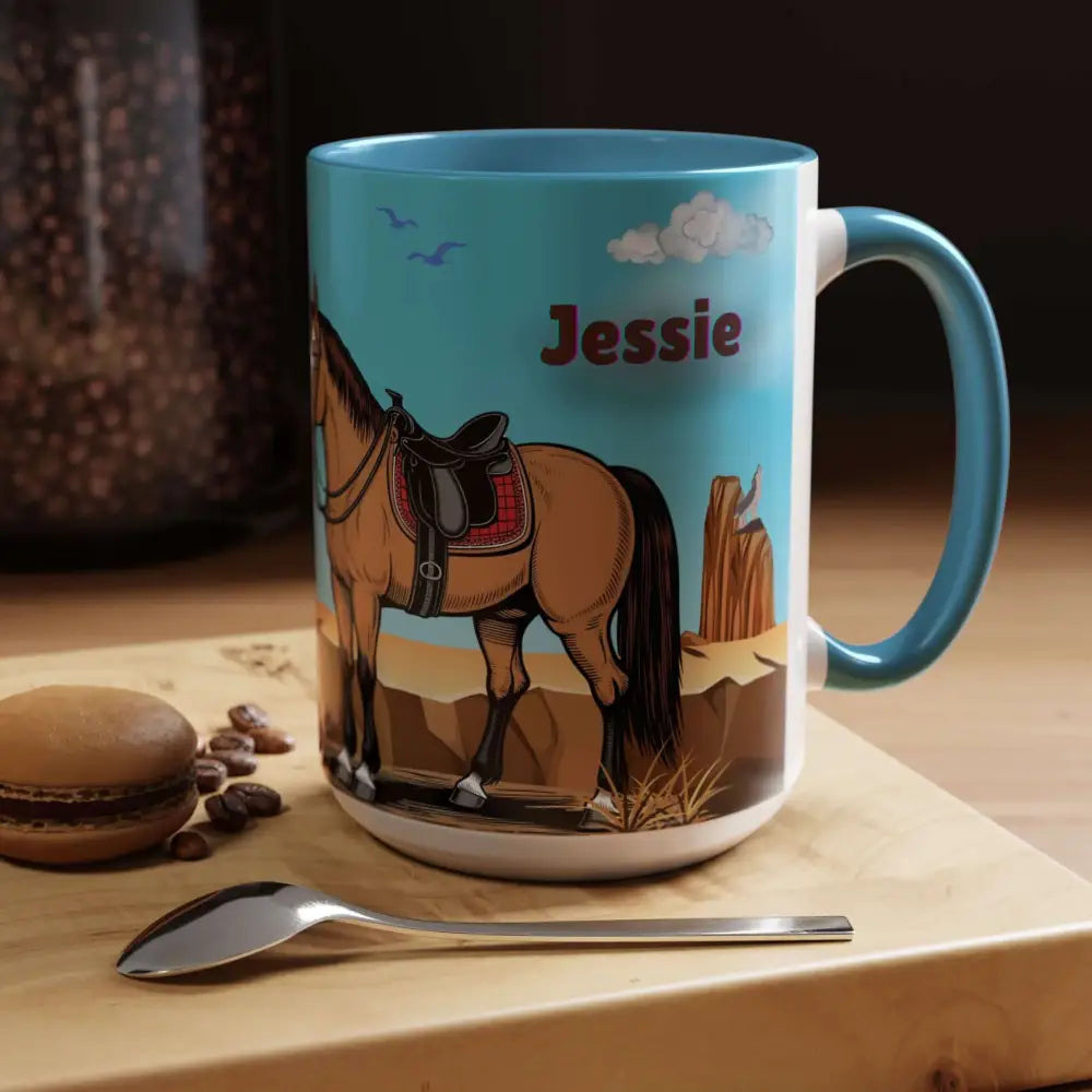Humorous Cowboys Coffee Mug - Personalize IT - Pleading Cowboy and Sassy Horse Western Mug 15oz - Mug