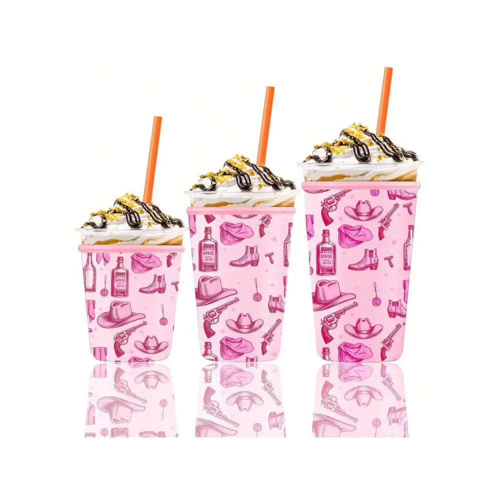 Ice Coffee Drink Sleeves Cowgirl Western Reusable Sleeve Neoprene Insulator Coolie Sleeve for Ice Drinks 3pcs - Drink