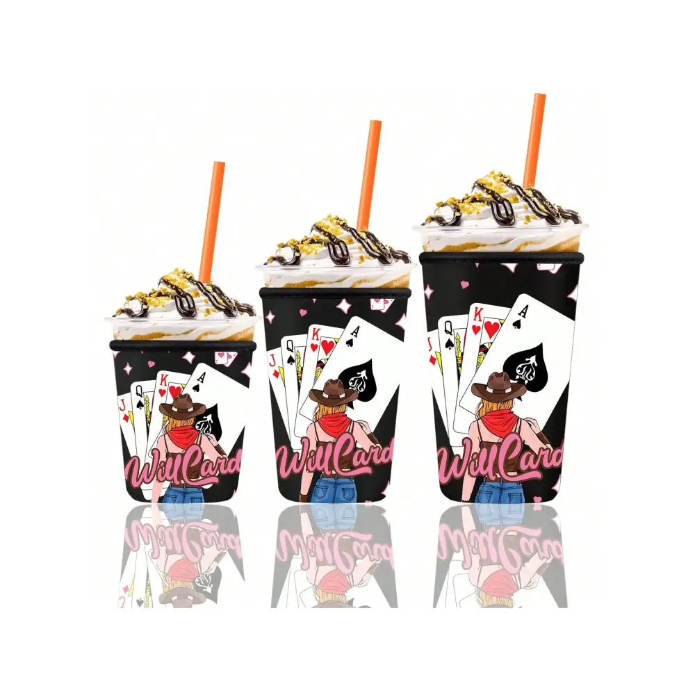 Ice Coffee Drink Sleeves Cowgirl Western Reusable Sleeve Neoprene Insulator Coolie Sleeve for Ice Drinks 3pcs - Western