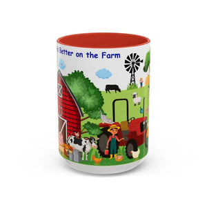 Life is Better on the FARM Mug Cartoon Cup for Kids Love Farming Cup of Joy 15oz - 15oz / Red - Mug
