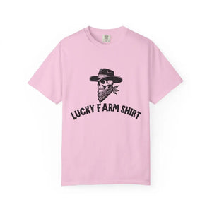 Lucky Farm Unisex T-shirt Vintage Style Tee Casual Outfit Gift for Farmers Boho Apparel Skull Graphic Shirt - Blossom