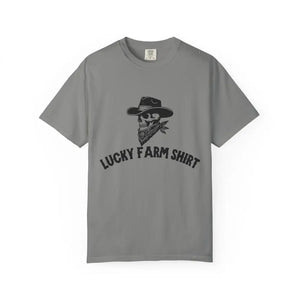 Lucky Farm Unisex T-shirt Vintage Style Tee Casual Outfit Gift for Farmers Boho Apparel Skull Graphic Shirt - Granite