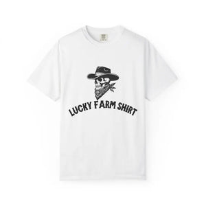 Lucky Farm Unisex T-shirt Vintage Style Tee Casual Outfit Gift for Farmers Boho Apparel Skull Graphic Shirt - White / S