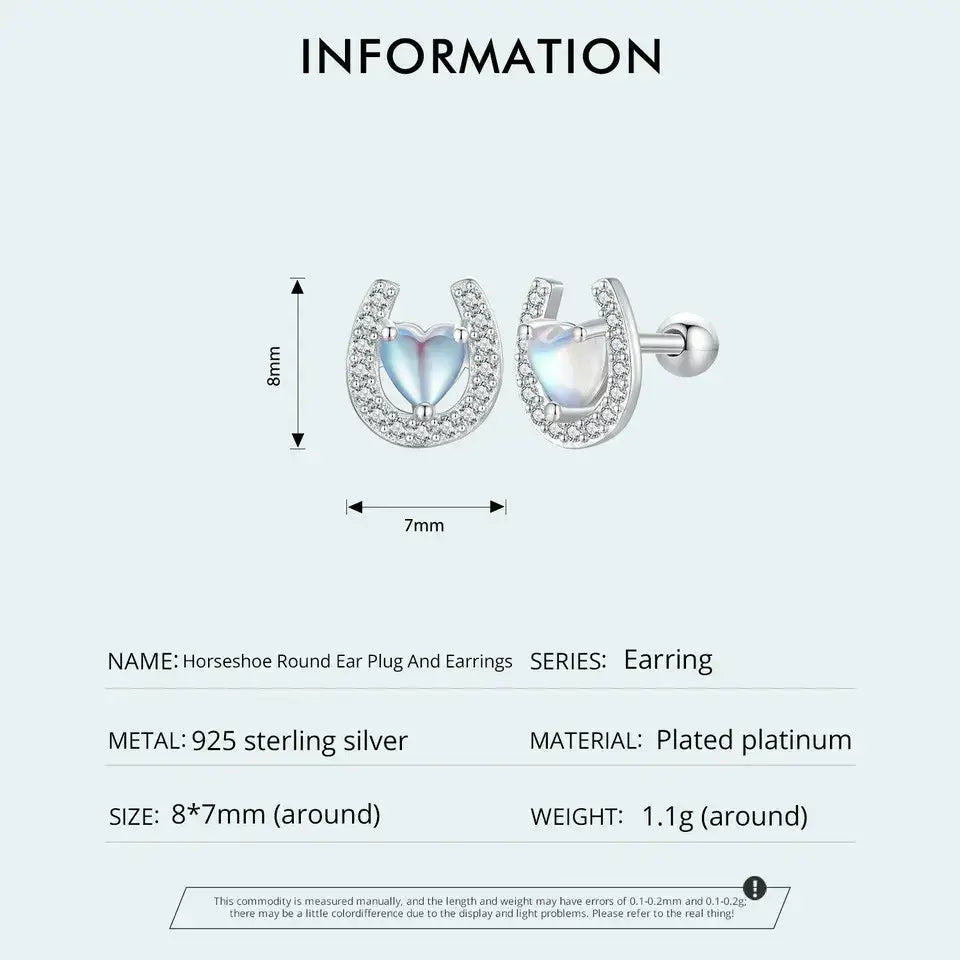 Lucky Horseshoe Stud Earrings 925 Sterling Silver Earrings Moonstone Zircon Fine Gifts for Her - CQE1612 - Jewelry