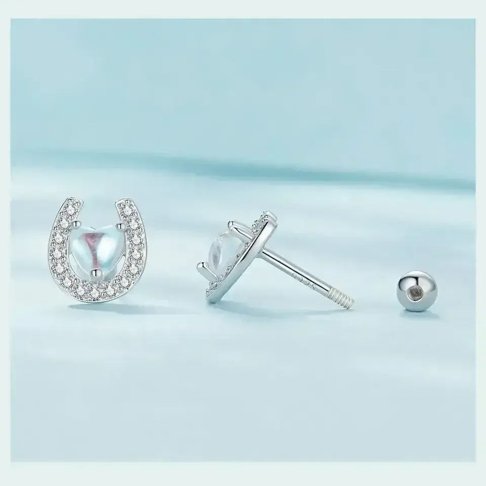 Lucky Horseshoe Stud Earrings, Sterling Silver Earrings Jewelry - The Best New Thing