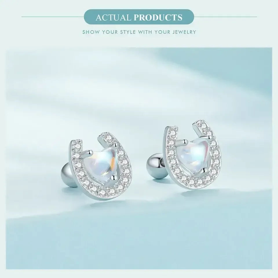 Lucky Horseshoe Stud Earrings, Sterling Silver Earrings Jewelry - The Best New Thing