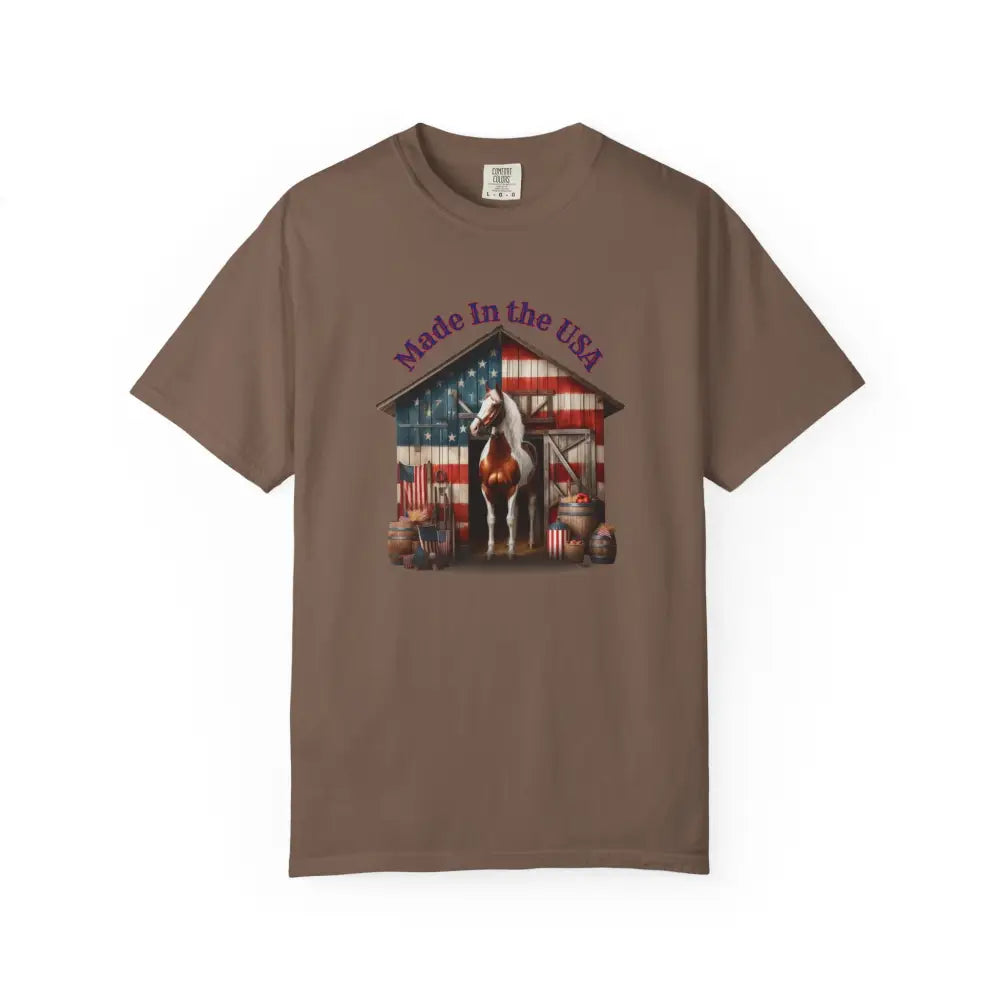 Made in the USA Horse Graphic T-Shirt Patriotic Tee for Horse Lovers American Pride Apparel - Espresso / S - T-Shirt