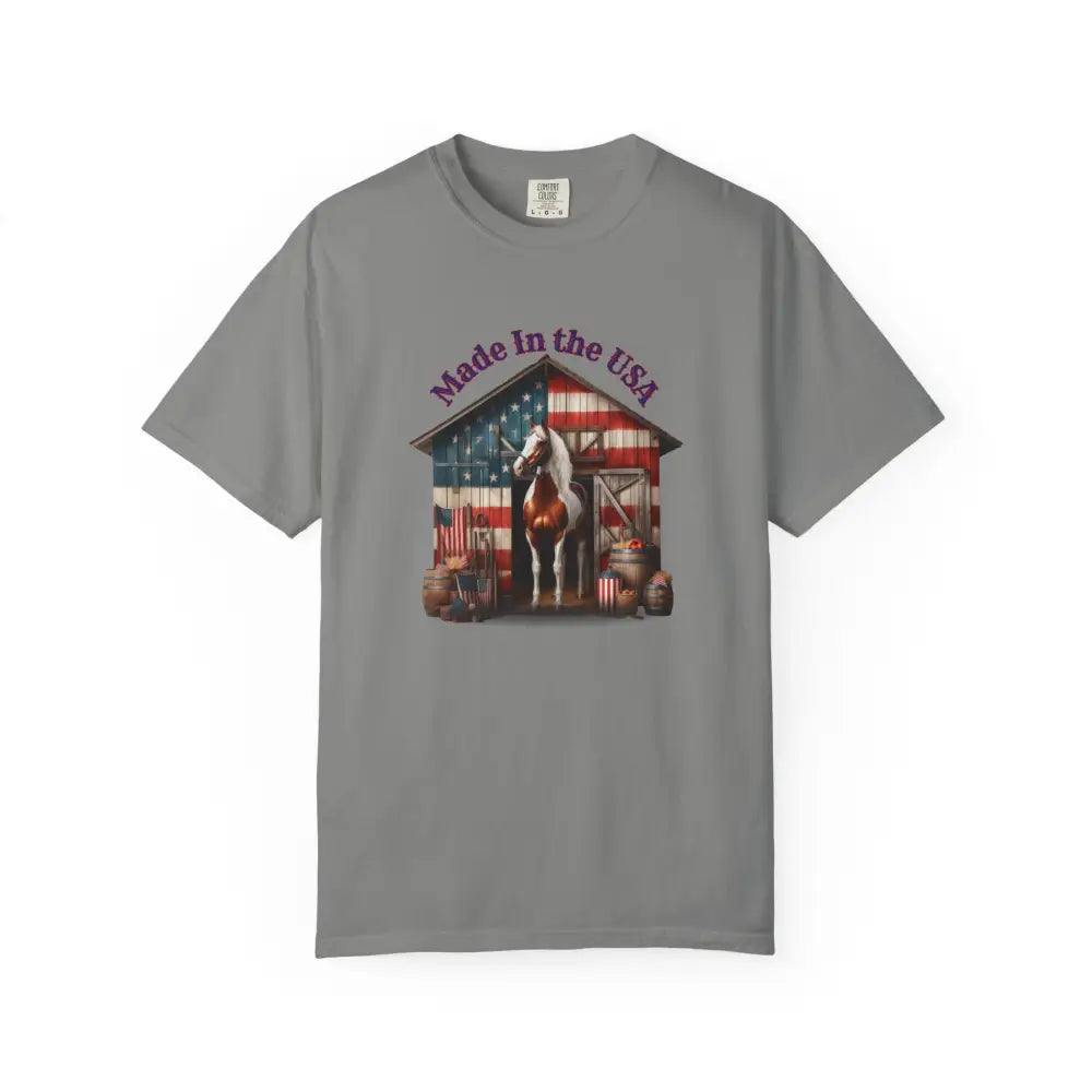 Made in the USA Horse Graphic T-Shirt Patriotic Tee for Horse Lovers American Pride Apparel - Granite / S - T-Shirt