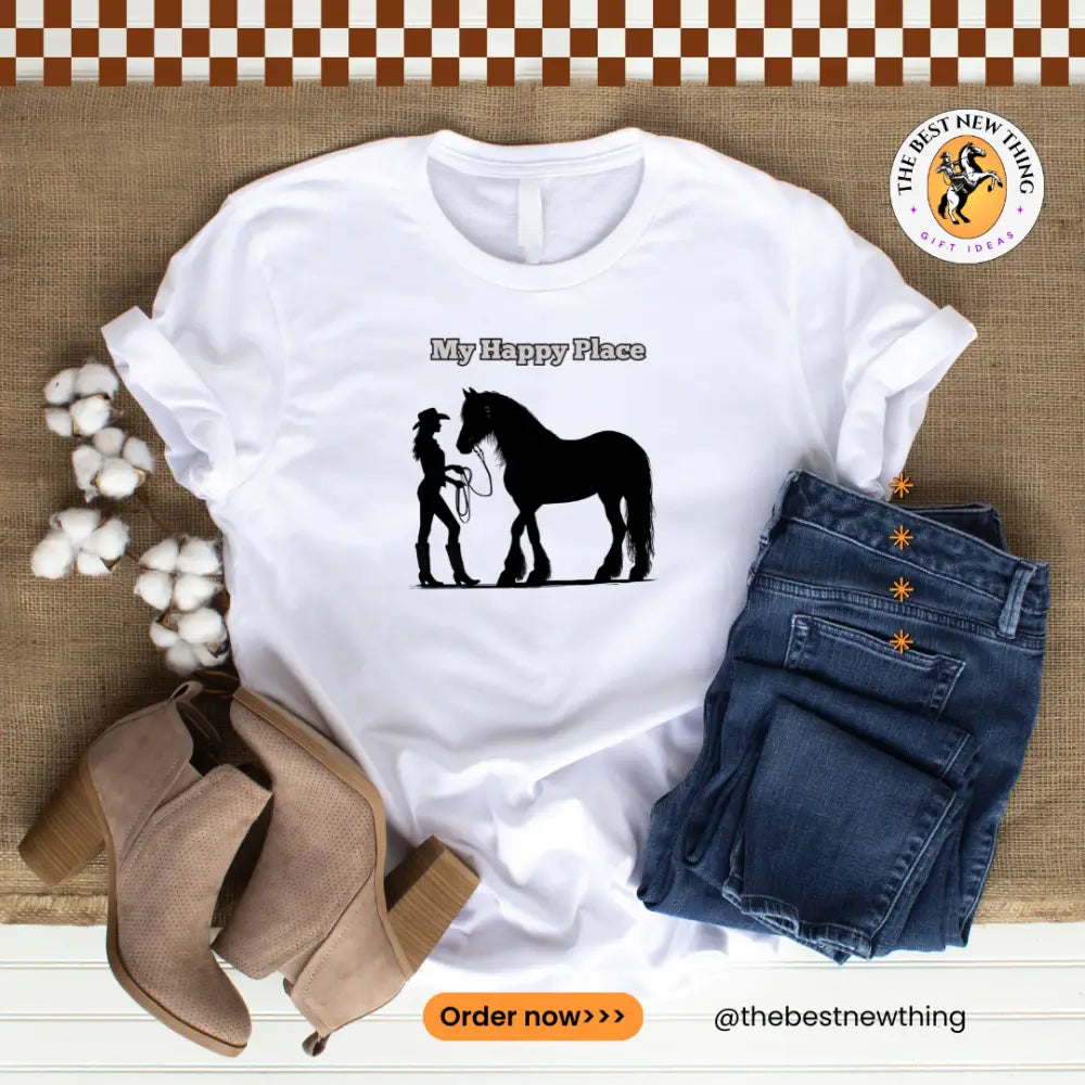 My Happy Place T-Shirt Horse Lover Shirt Western Tee Outdoor Apparel - T-Shirt