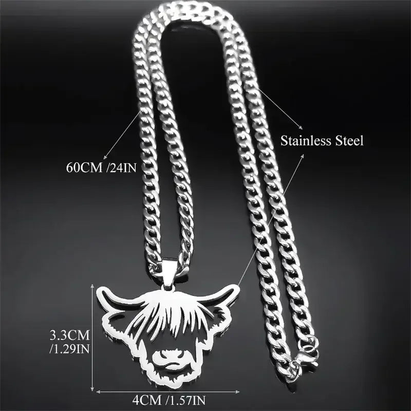Highland Cattle Cow Necklace, Stainless Steel Jewelry Pendant Gifts - The Best New Thing