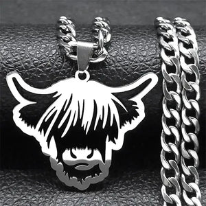 Highland Cattle Cow Necklace, Stainless Steel Jewelry Pendant Gifts - The Best New Thing