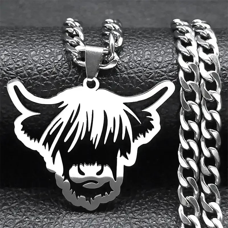 Highland Cattle Cow Necklace, Stainless Steel Jewelry Pendant Gifts - The Best New Thing