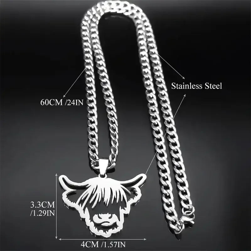 Highland Cattle Cow Necklace, Stainless Steel Jewelry Pendant Gifts - The Best New Thing