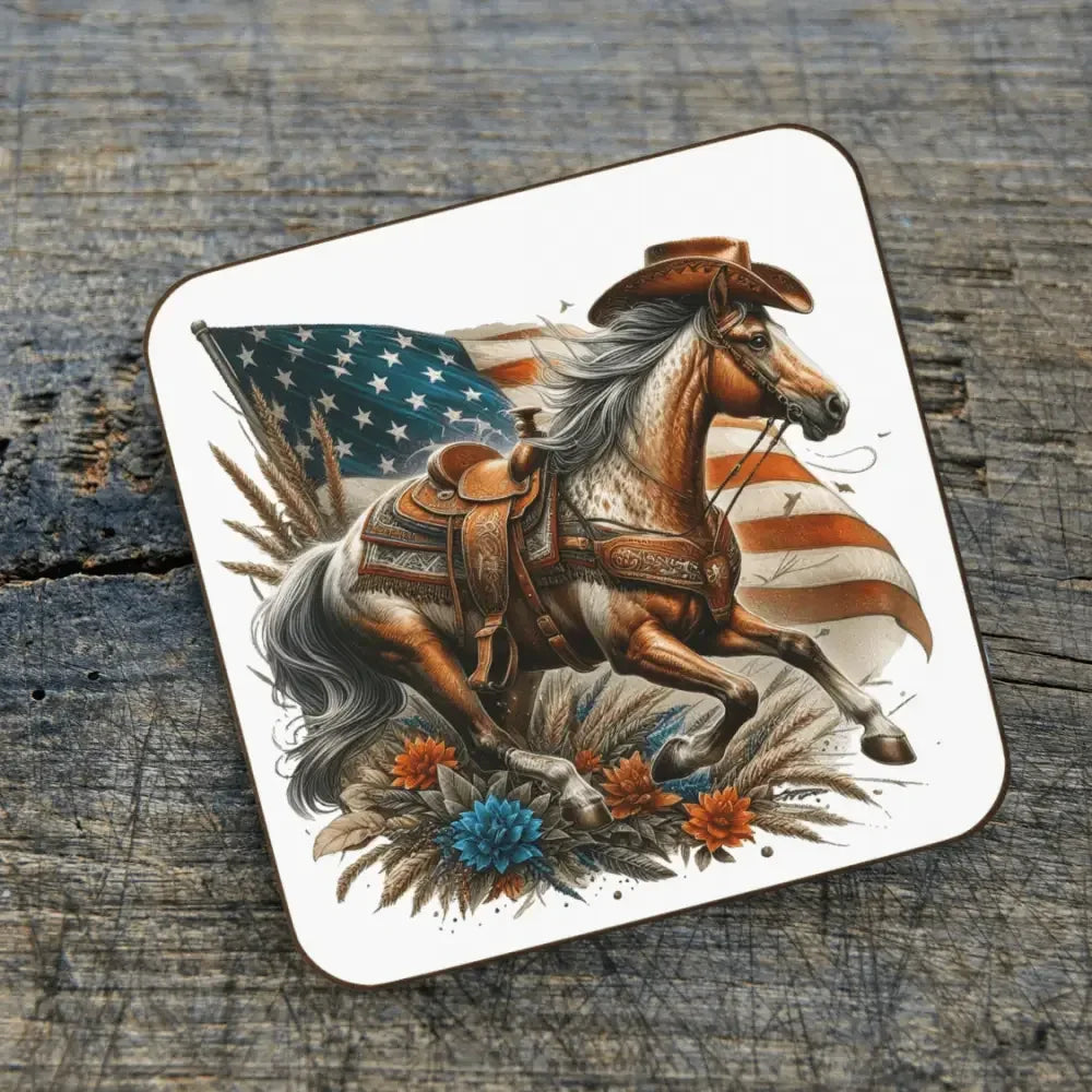 Patriotic Horse Beverage Bar Coaster, Western Bar Accessories - The Best New Thing