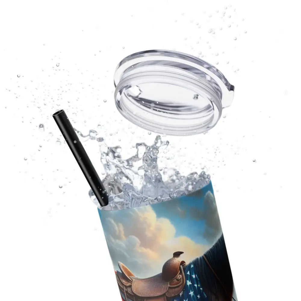 Patriotic Praying Cowboy American Flag Skinny Tumbler Cowboy Gift Ideas Patriotic Gifts - Glossy / Glitter Black / 20oz