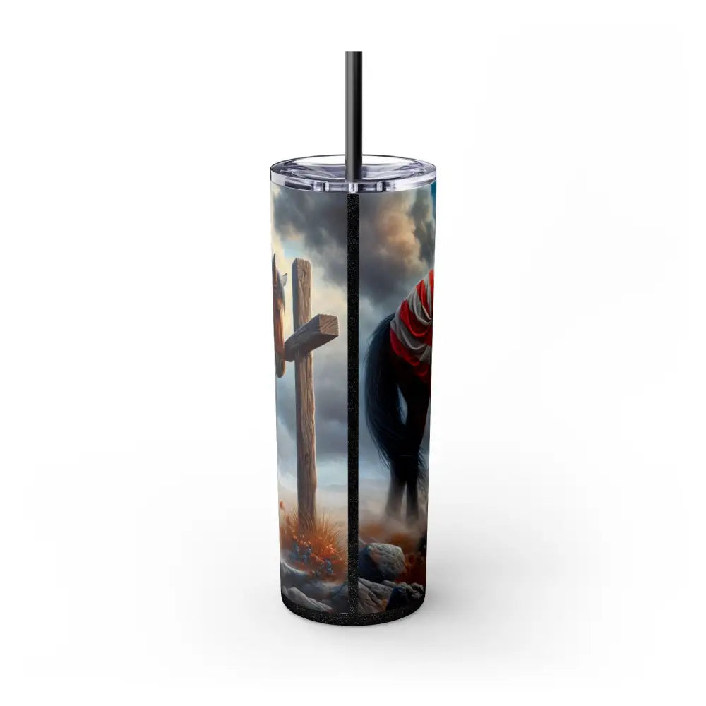Patriotic Praying Cowboy American Flag Skinny Tumbler Cowboy Gift Ideas Patriotic Gifts - Glossy / Glitter Black / 20oz