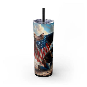 Patriotic Praying Cowboy American Flag Skinny Tumbler Cowboy Gift Ideas Patriotic Gifts - Glossy / Glitter Black / 20oz