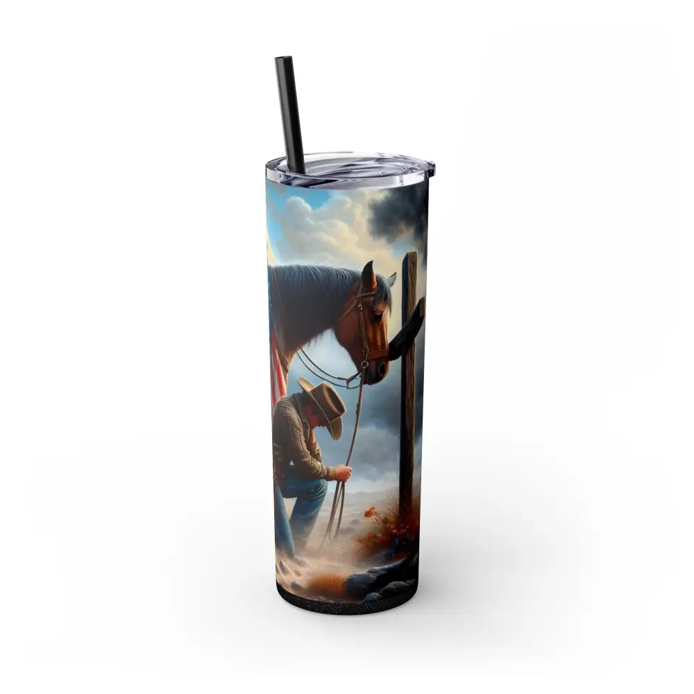 Patriotic Praying Cowboy American Flag Skinny Tumbler Cowboy Gift Ideas Patriotic Gifts - Glossy / Glitter Black / 20oz