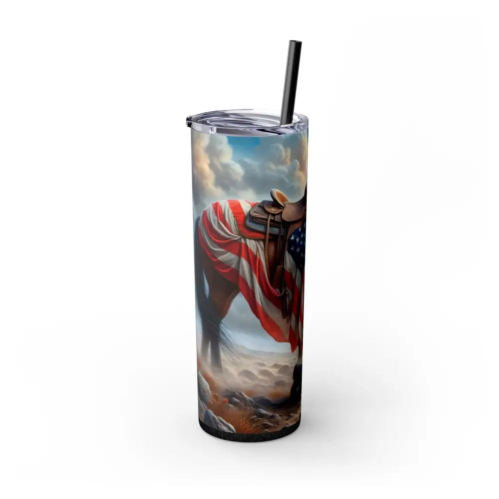 Patriotic Praying Cowboy American Flag Skinny Tumbler Cowboy Gift Ideas Patriotic Gifts - Glossy / Glitter Black / 20oz