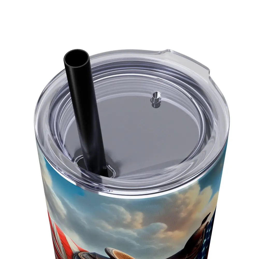 Patriotic Praying Cowboy American Flag Skinny Tumbler Cowboy Gift Ideas Patriotic Gifts - Glossy / Glitter Black / 20oz