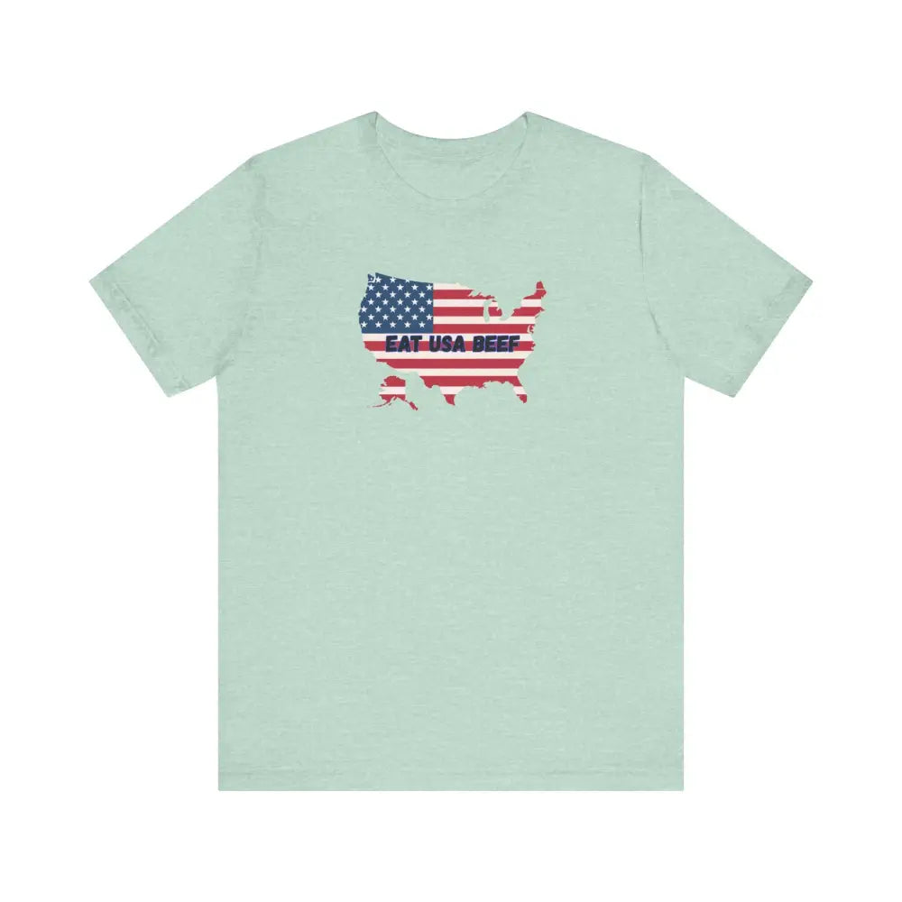Patriotic USA Beef Pride T-Shirt Celebrate USA American Style Tee Gift for Meat Lovers Patriotic Apparel - Heather