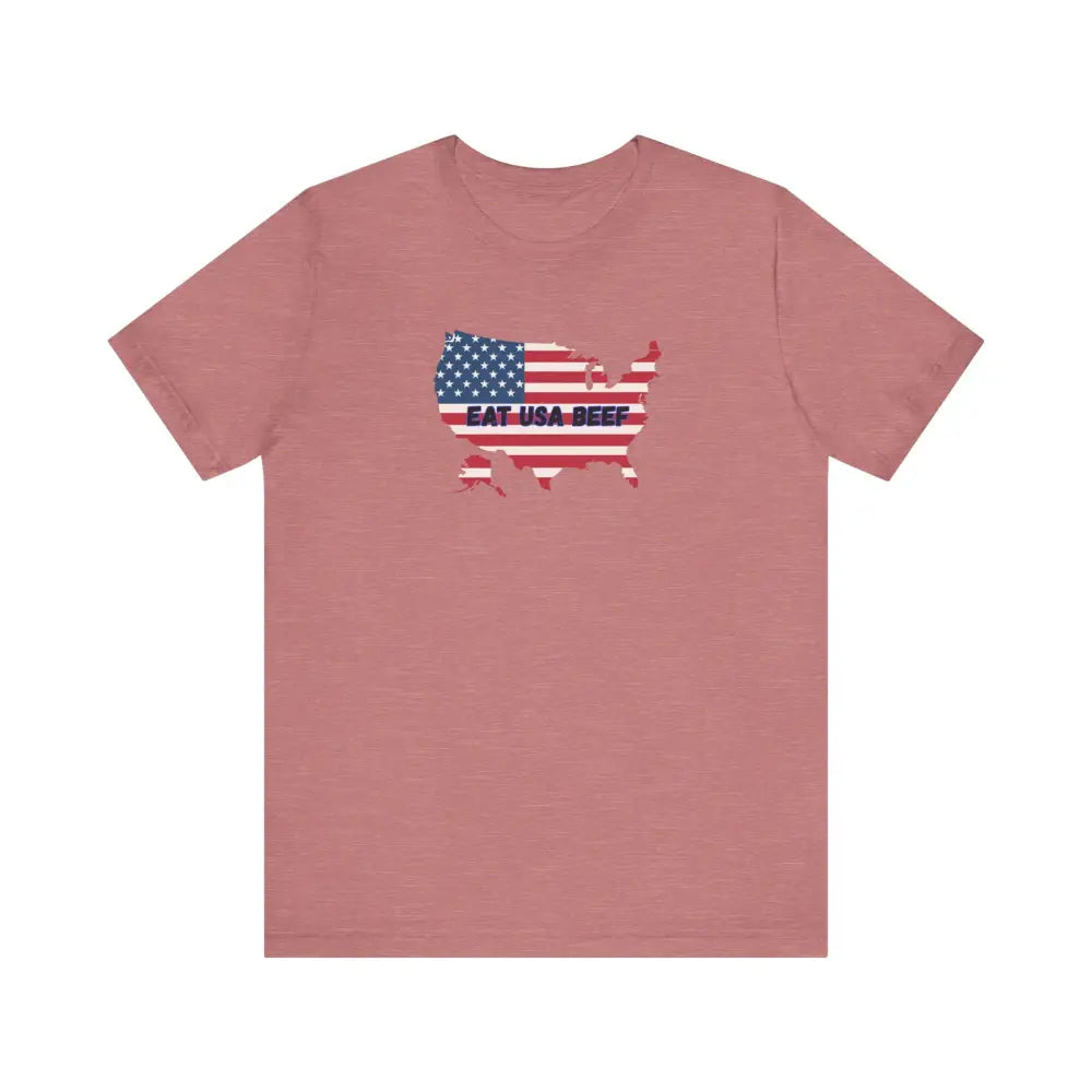 Patriotic USA Beef Pride T-Shirt Celebrate USA American Style Tee Gift for Meat Lovers Patriotic Apparel - Heather