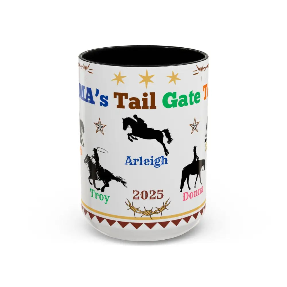 Personalized Mama Tail Gate Team Mug Horse Lovers Mug Roping Barrel Racer Western Jumper English 15oz - 15oz / Black