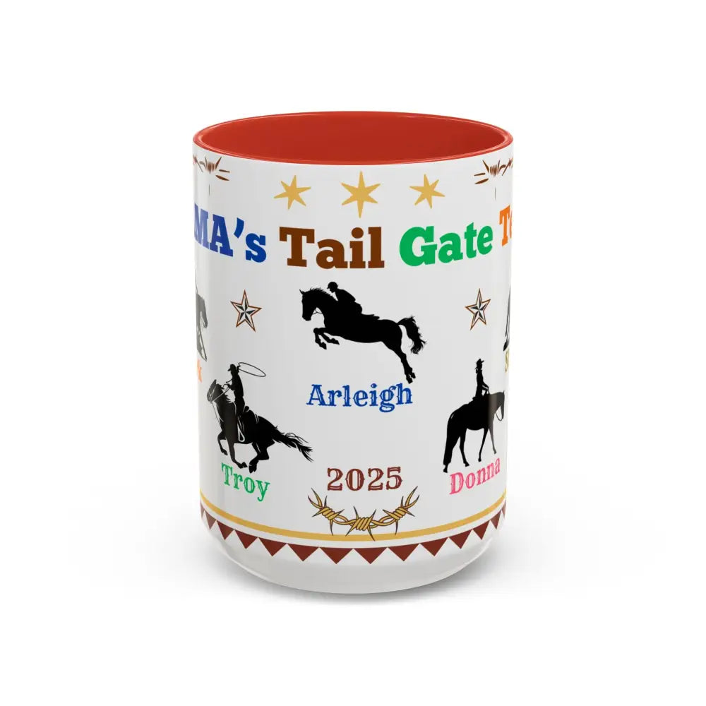 Personalized Mama Tail Gate Team Mug Horse Lovers Mug Roping Barrel Racer Western Jumper English 15oz - 15oz / Red - Mug