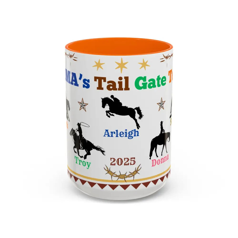 Personalized Mama Tail Gate Team Mug Horse Lovers Mug Roping Barrel Racer Western Jumper English 15oz - 15oz / Orange