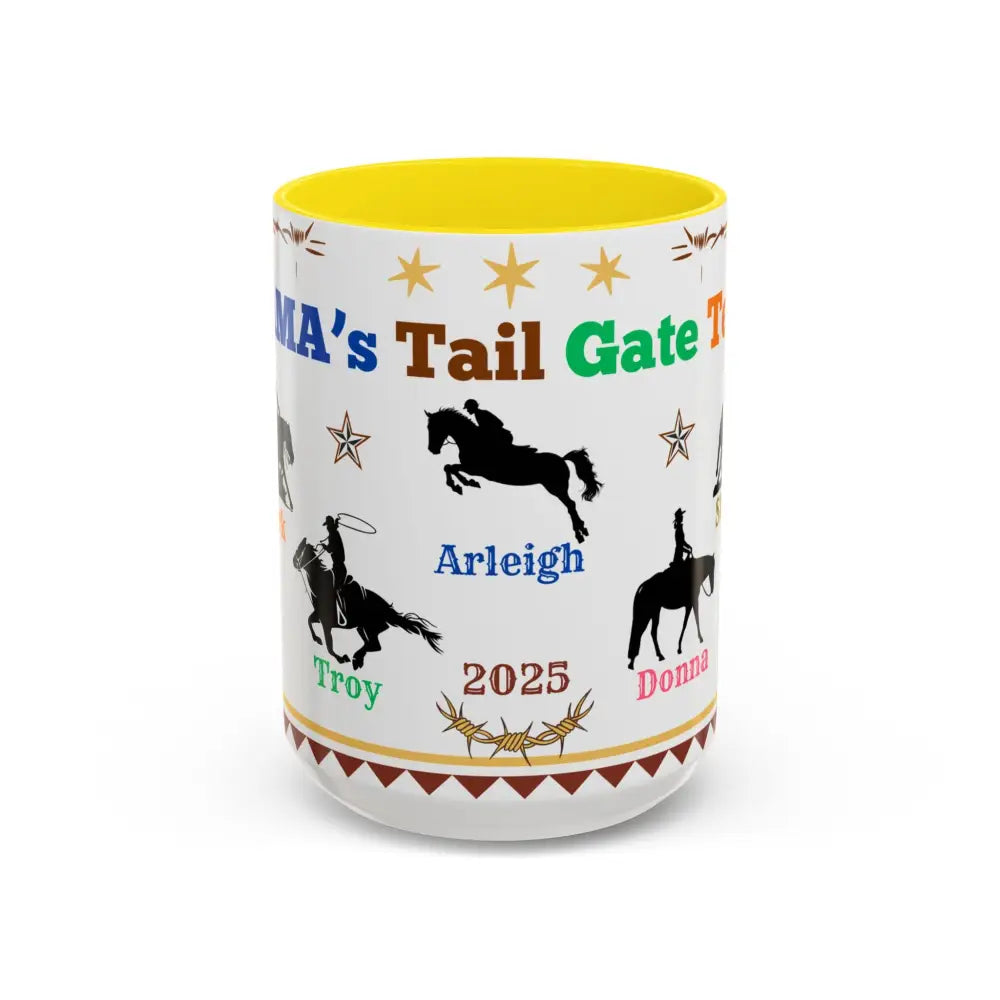 Personalized Mama Tail Gate Team Mug Horse Lovers Mug Roping Barrel Racer Western Jumper English 15oz - 15oz / Yellow
