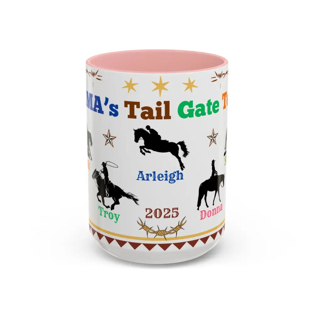 Personalized Mama Tail Gate Team Mug Horse Lovers Mug Roping Barrel Racer Western Jumper English 15oz - 15oz / Pink
