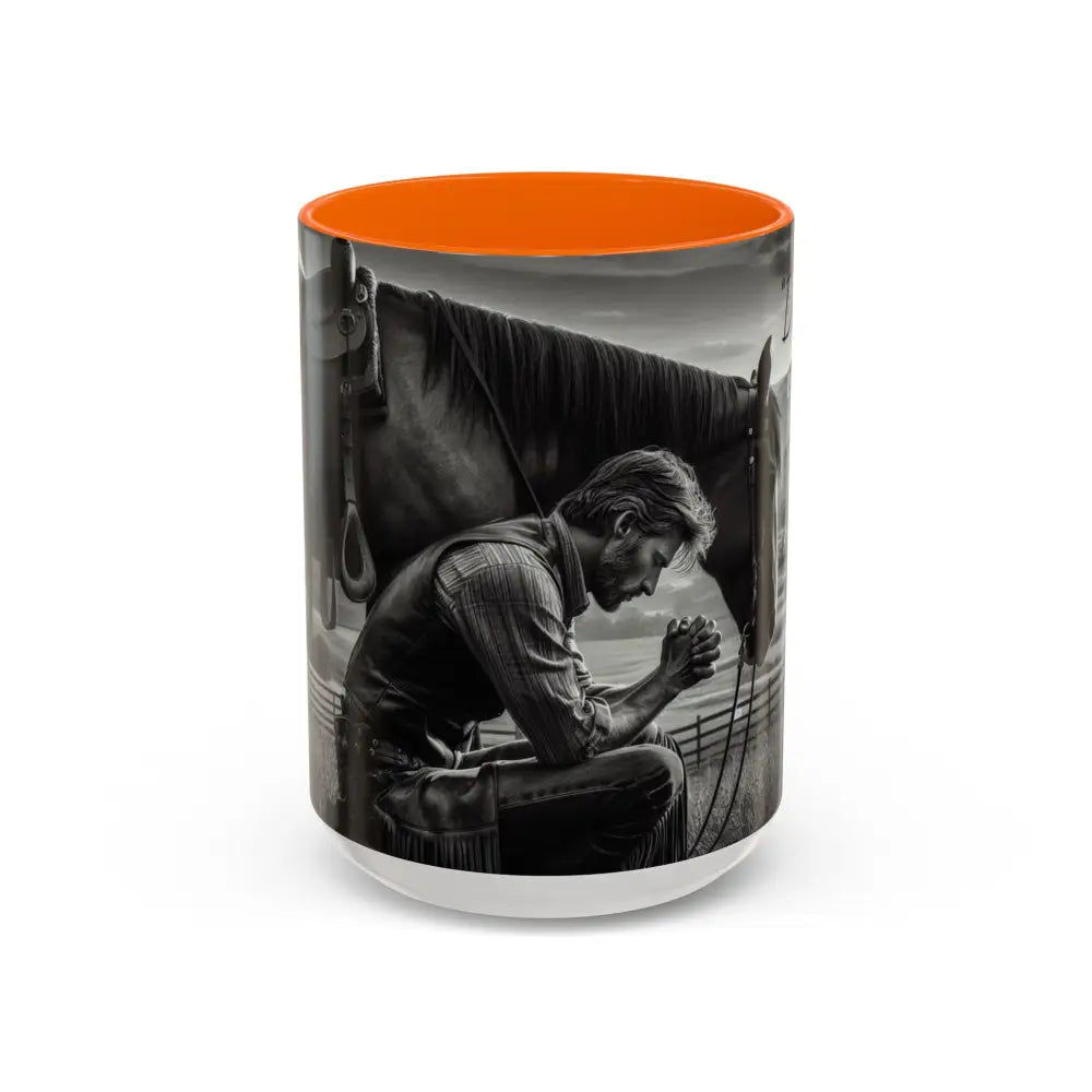 Praying Cowboy Inspirational Coffee Mug Rustic Kitchen Decor Western Theme Mug 15oz - 15oz / Orange - Mug