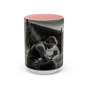 Praying Cowboy Inspirational Coffee Mug Rustic Kitchen Decor Western Theme Mug 15oz - 15oz / Pink - Mug
