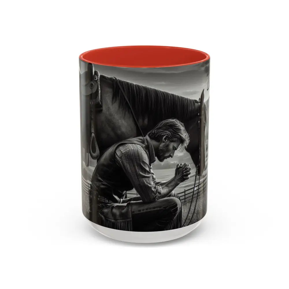Praying Cowboy Inspirational Coffee Mug Rustic Kitchen Decor Western Theme Mug 15oz - 15oz / Red - Mug