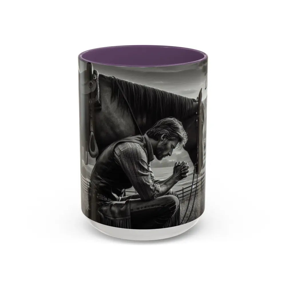 Praying Cowboy Inspirational Coffee Mug Rustic Kitchen Decor Western Theme Mug 15oz - 15oz / Purple - Mug