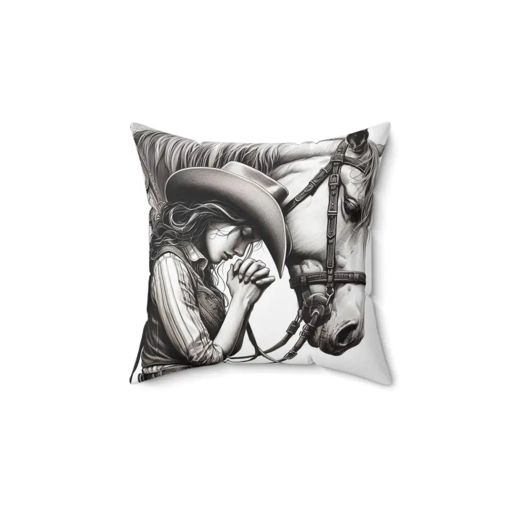 Praying Cowgirl Pillow Barrel Racer Western Decor Gift or Horse Lover Gifts for Her Polyester Pillow 14 x 14 - 14’’ ×