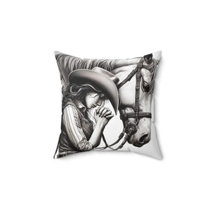 Praying Cowgirl Pillow Barrel Racer Western Decor Gift or Horse Lover Gifts for Her Polyester Pillow 14 x 14 - 14ββ Γ