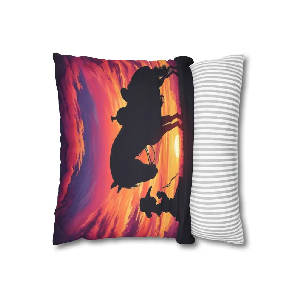 Praying Cowgirl Square Pillowcase - Cowgirl and Horse with Sunset 2-Sided Design 4 Sizes - Home Decor