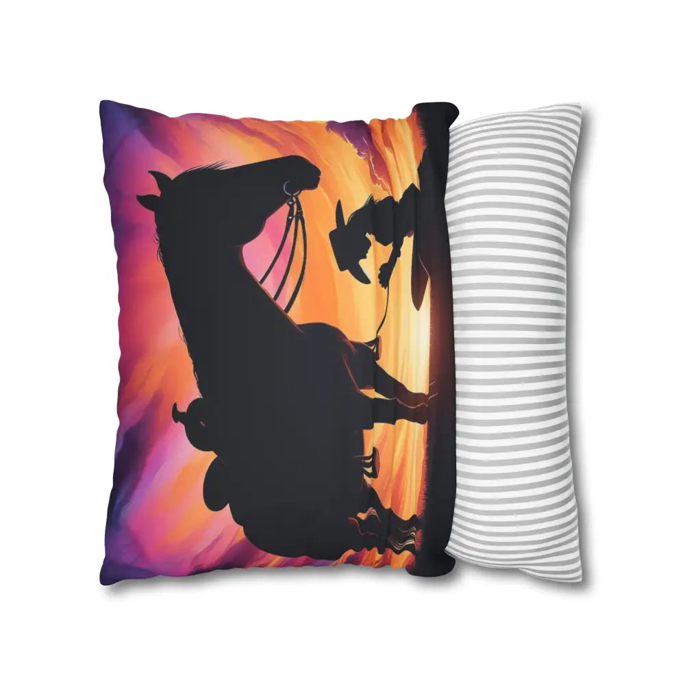 Praying Cowgirl Square Pillowcase - Cowgirl and Horse with Sunset 2-Sided Design 4 Sizes - Home Decor