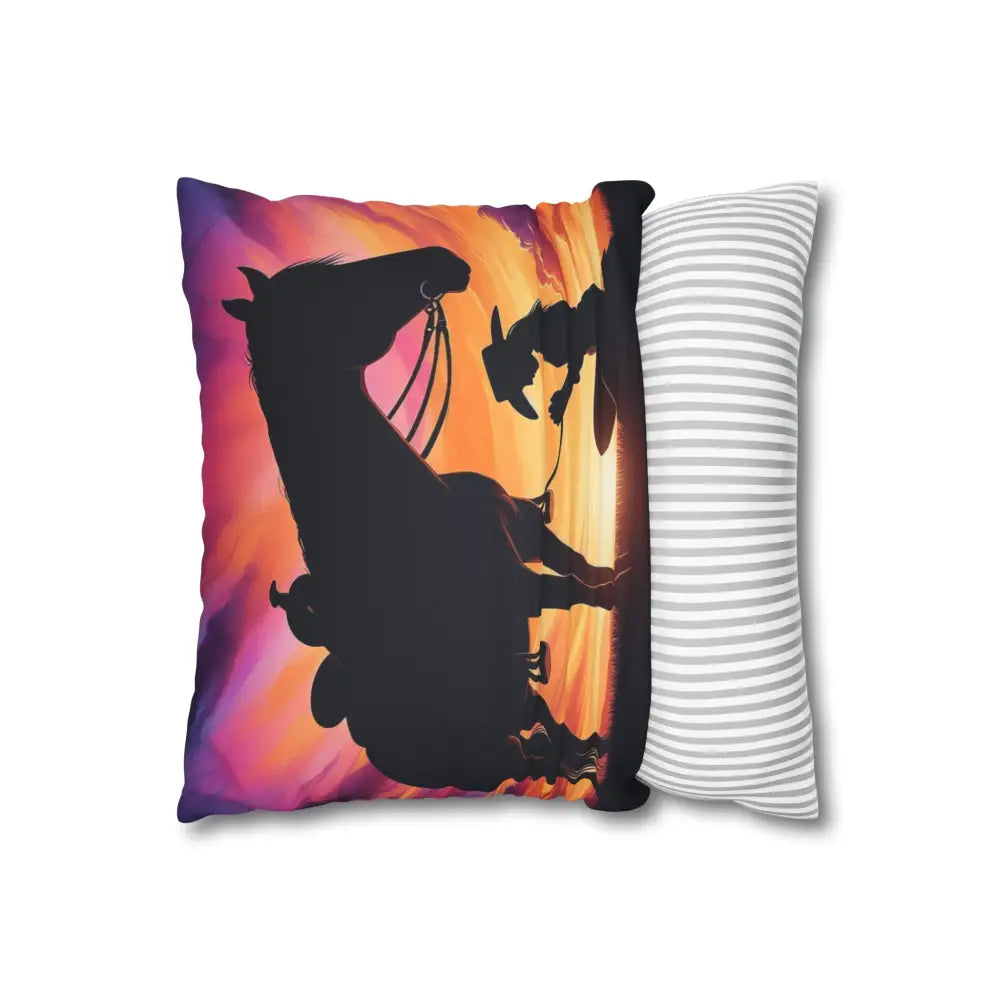 Praying Cowgirl Square Pillowcase - Cowgirl and Horse with Sunset 2-Sided Design 4 Sizes - Home Decor