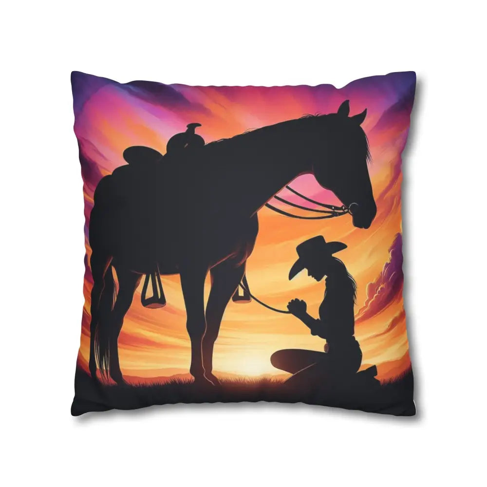 Praying Cowgirl Square Pillowcase - Cowgirl and Horse with Sunset 2-Sided Design 4 Sizes - Home Decor