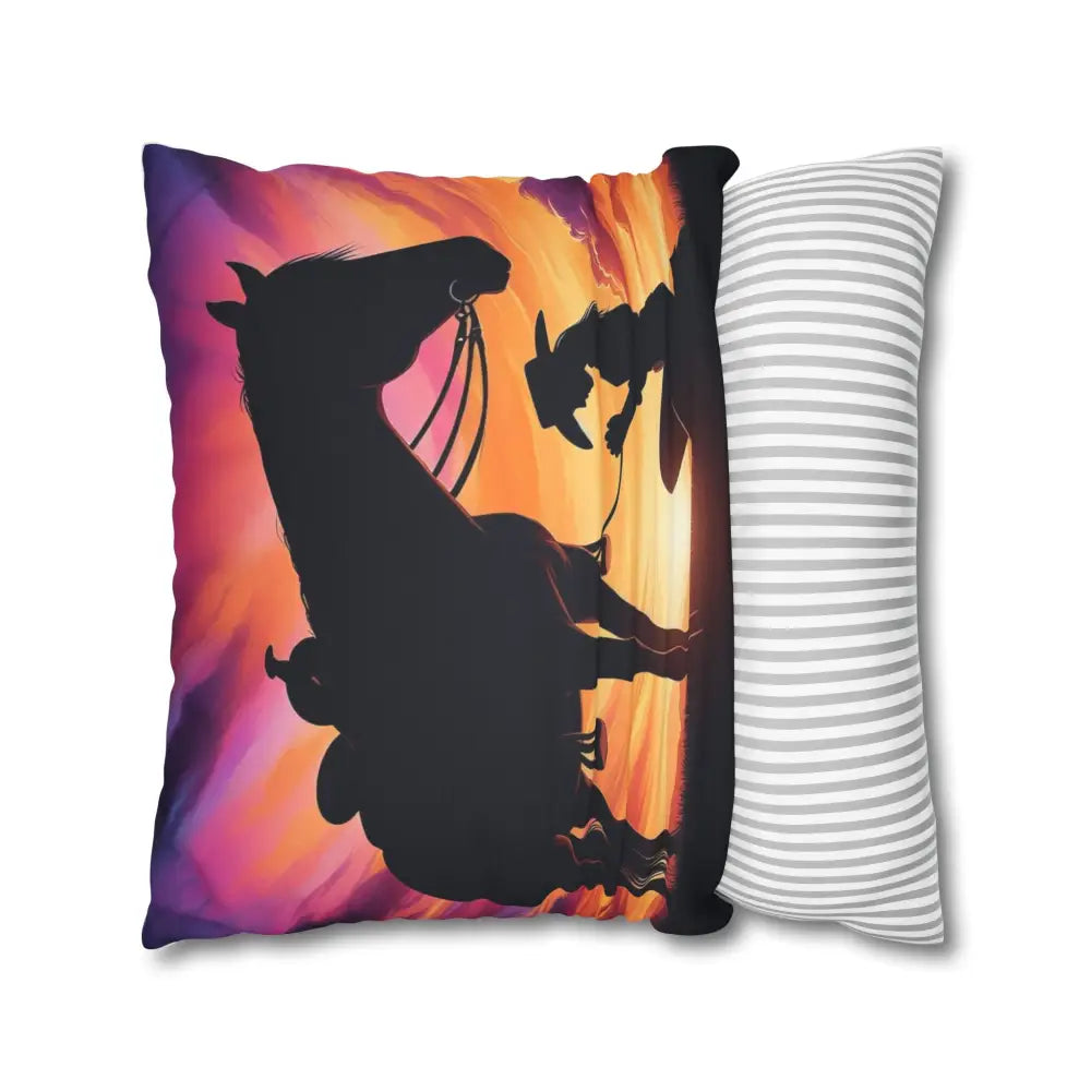 Praying Cowgirl Square Pillowcase - Cowgirl and Horse with Sunset 2-Sided Design 4 Sizes - Home Decor