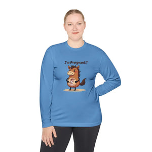 Pregnant Horse Cartoon Long Sleeve Tee Horse Humor Shirt Cowgirl Maternity Gifts - Carolina Blue / XS - Long-sleeve