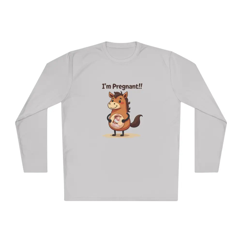 Pregnant Horse Cartoon Long Sleeve Tee Horse Humor Shirt Cowgirl Maternity Gifts - Silver / XS - Long-sleeve