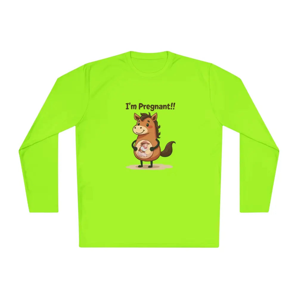 Pregnant Horse Cartoon Long Sleeve Tee Horse Humor Shirt Cowgirl Maternity Gifts - Lime Shock / XS - Long-sleeve