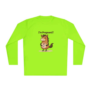 Pregnant Horse Cartoon Long Sleeve Tee Horse Humor Shirt Cowgirl Maternity Gifts - Lime Shock / XS - Long-sleeve