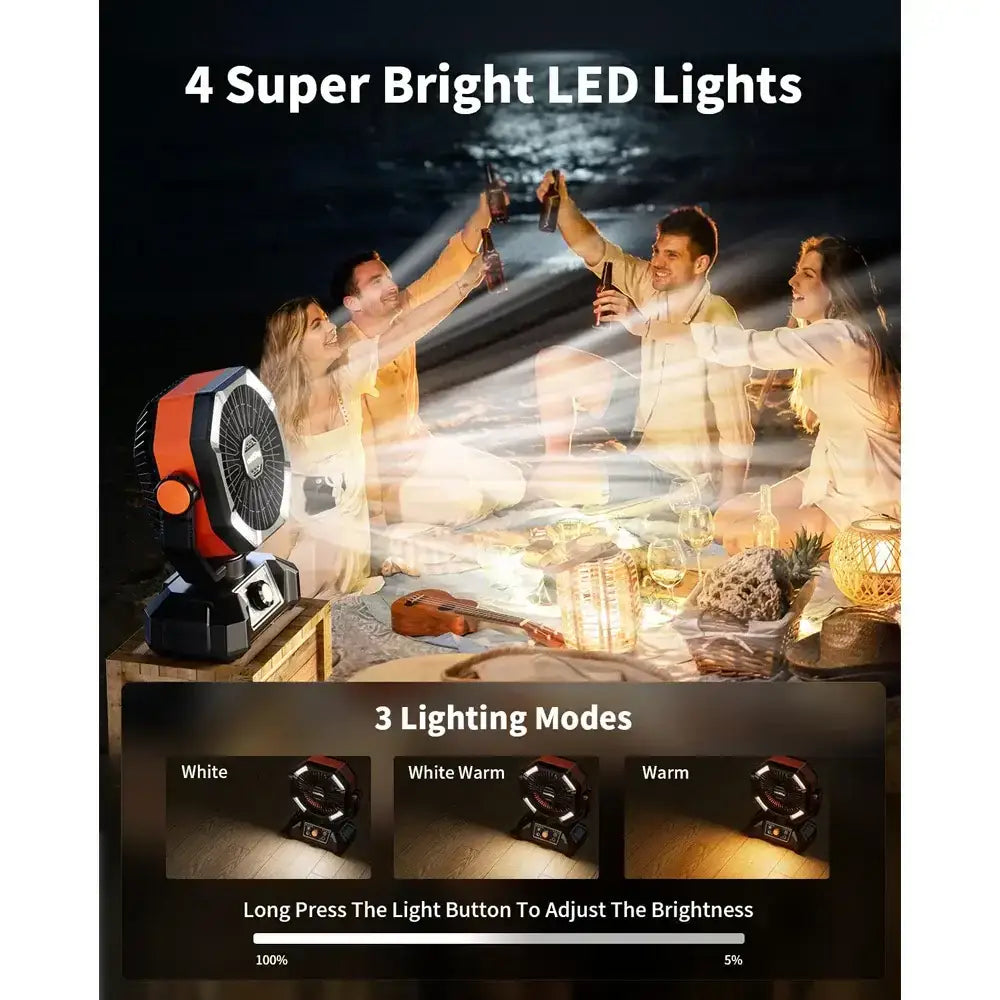 Rechargeable Portable Fan 8 Speed with 4 LED Lantern 20000mAh Battery - Fans