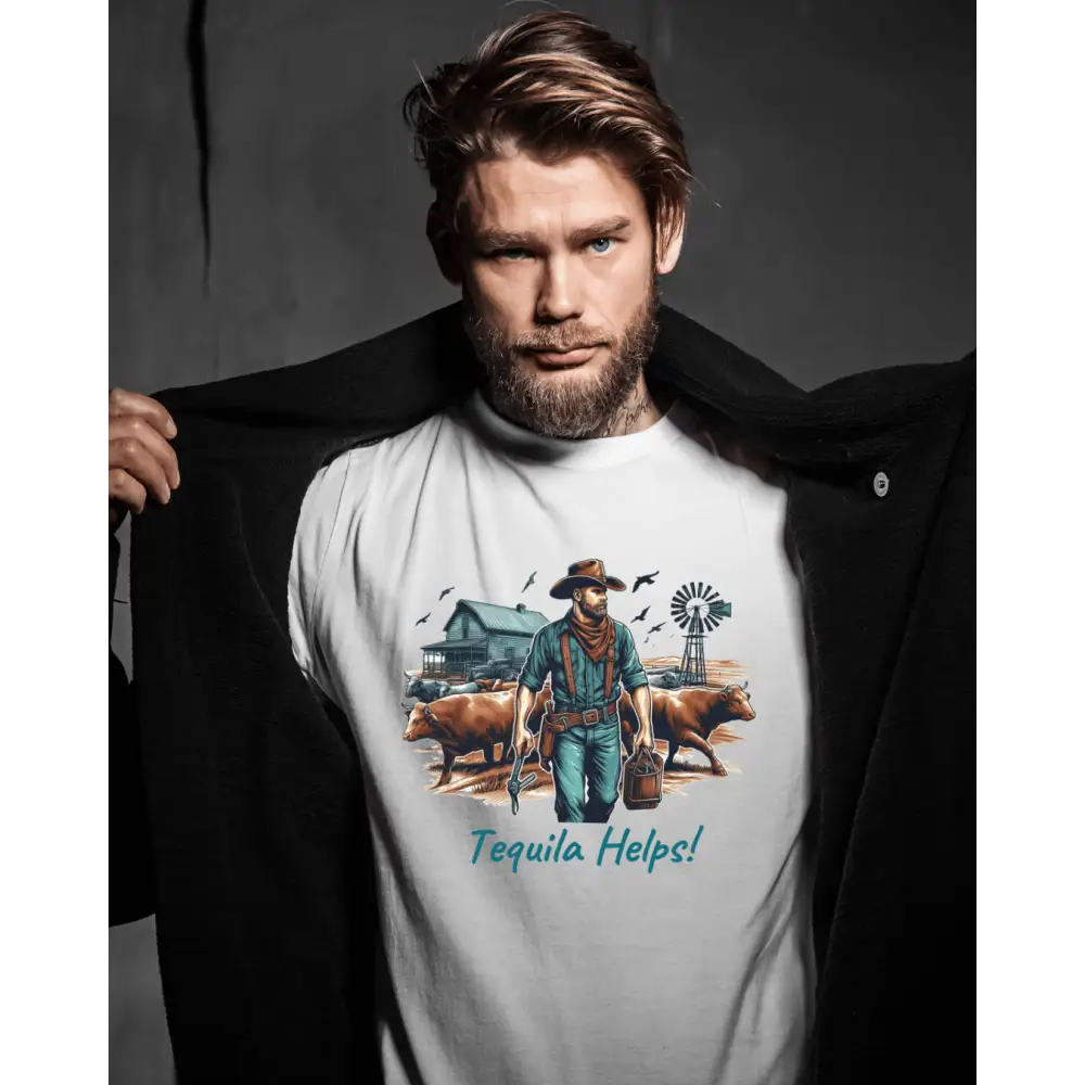 Rustic Farmer T-Shirt with Cattle Gift for Men Cowboy T-Shirt Western Wear for Men - T-Shirt