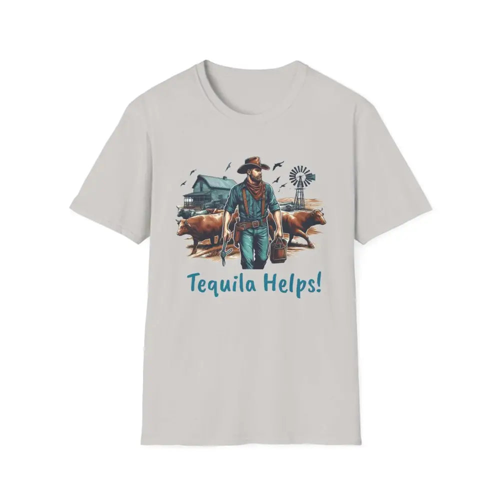 Rustic Farmer T-Shirt with Cattle Gift for Men Cowboy T-Shirt Western Wear for Men - S / Ice Grey - T-Shirt